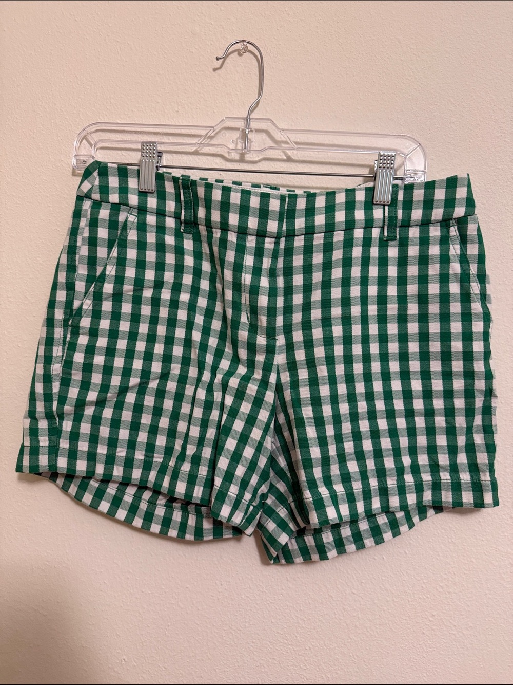 J. Crew Green and White Gingham Bermuda Shorts